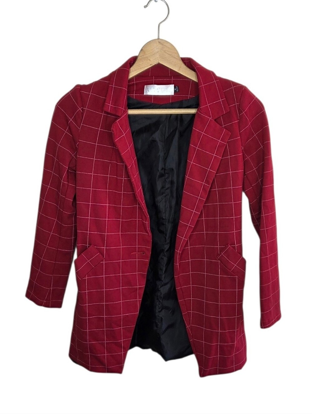 ALYY Red Windowpane Plaid Blazer Jacket Size Medium Office Work Classic